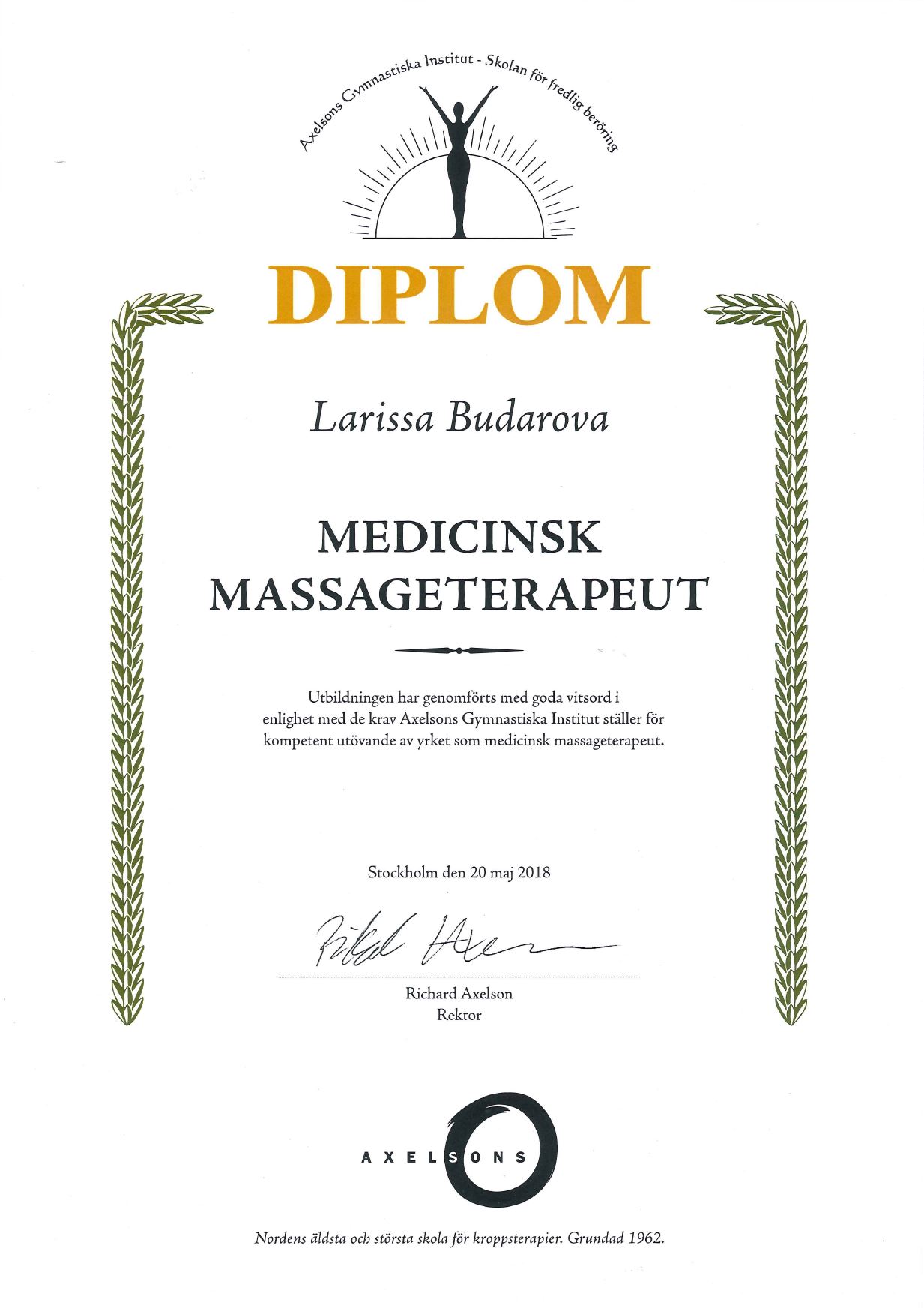 Certified Medicinal Massage Therapist - Axelsons Gymnastiska Institut